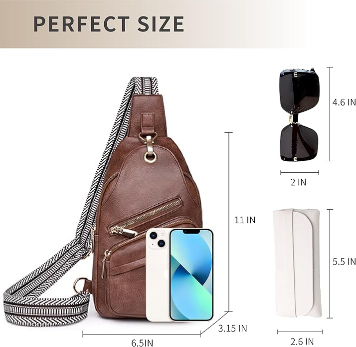 Sling Bag Set, PU Leather Sling Bag, Multi-Zipper Design for Travel, Outdoors, Valentine’s Day Gifts