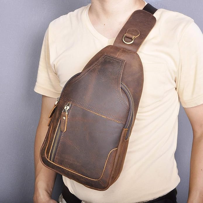 Le'aokuu Men Fashion Casual Tea Designer Travel Hiking Crossbody Chest Sling Bag Rig One Shoulder Strap Bag Men Leather 8015 | Fashion, Casual, Tea, Designer, Travel, Hiking