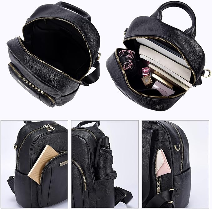 Women's Genuine Leather Backpack for Professionals, 12.9 Inch Laptop Backpack with Anti-Theft Pocket, Business Work Computer Bag for Office & Travel, Classic Black