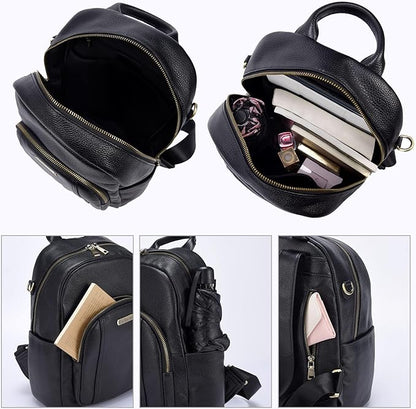 Women's Genuine Leather Backpack for Professionals, 12.9 Inch Laptop Backpack with Anti-Theft Pocket, Business Work Computer Bag for Office & Travel, Classic Black