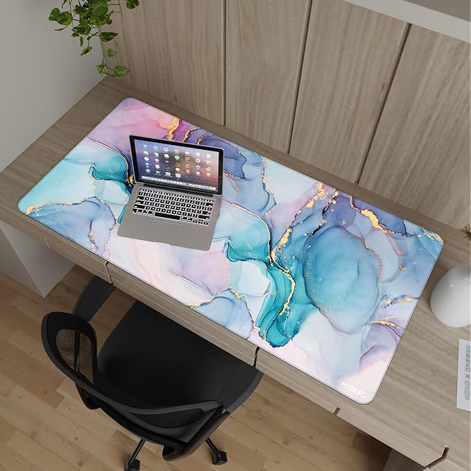 Mydours 48" x 24" Large Gaming Mouse Pad, Extended Desk Pad for Keyboard and Mouse with Non-Slip Rubber Base, Stitched Edges Computer Mouse Mat, Office Desk Mat Mousepad for Desktop & Laptop, Marble