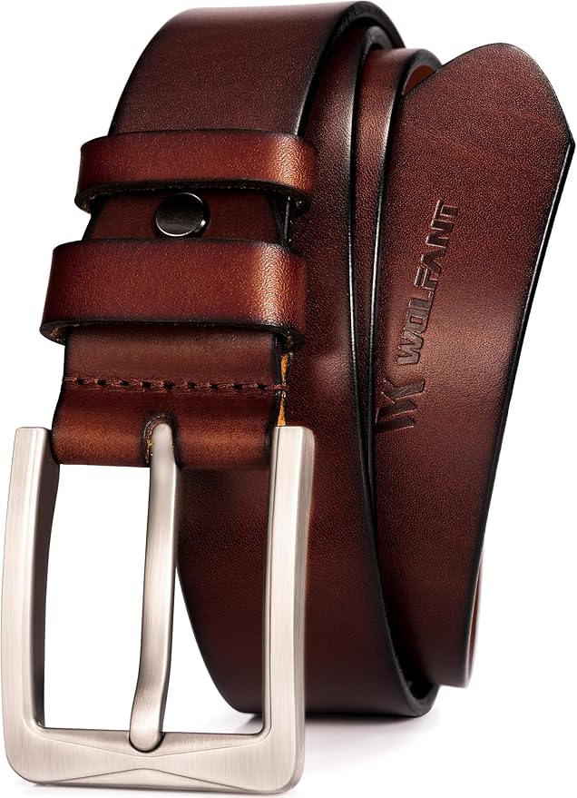 WOLFANT 1.5" Full Grain Leather Belt for Men in Gift Box,100% Italian Real Solid Leather