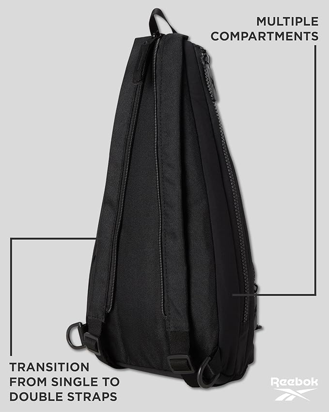 Reebok Unisex Crossbody Sling Bags – Compact Convertible Strap Cross Body Bag Travel Sling Bag - Gym & Travel Essential, Maeve Black
