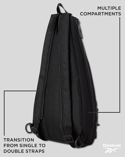 Reebok Unisex Crossbody Sling Bags – Compact Convertible Strap Cross Body Bag Travel Sling Bag - Gym & Travel Essential, Maeve Black