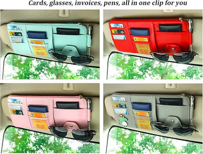 Car Sun Visor Organizer - Auto Interior Accessories with Pocket Organizers, Registration & Document Holder, Storage Pouch, Blue