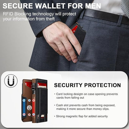Wallet for Men Wallet with Slim Pop Up Card Holder 9-13 Cards, Bifold Minimalist Smart Wallet RFID Blocking Credit Card Holder with ID Window & Stretchable Cash Slot Compact Metal Aluminum Card Case
