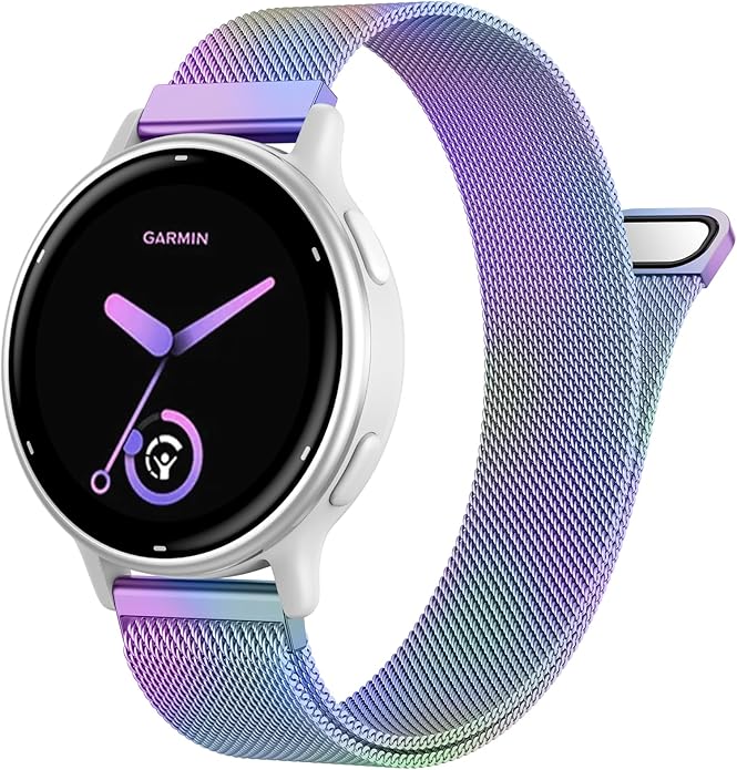 18mm 20mm Metal Band Compatible for Garmin Vivoactive 5/6/4S/3 Watch Bands, Soft Stainless Steel Mesh Strap for Garmin Venu 3S/Venu 2S/Sq Watch Band, Forerunner 55/245/255S/265S Watch Band Women Men
