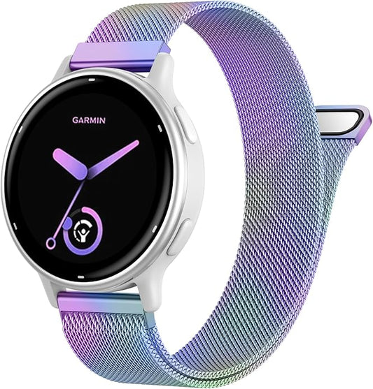 18mm 20mm Metal Band Compatible for Garmin Vivoactive 5/6/4S/3 Watch Bands, Soft Stainless Steel Mesh Strap for Garmin Venu 3S/Venu 2S/Sq Watch Band, Forerunner 55/245/255S/265S Watch Band Women Men