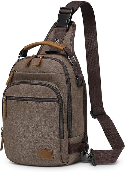 Canvas Sling Bag for Men, Waxed Canvas Crossbody Bag, Retro Vintage Chest Bag Spacious for Outdoor College Work