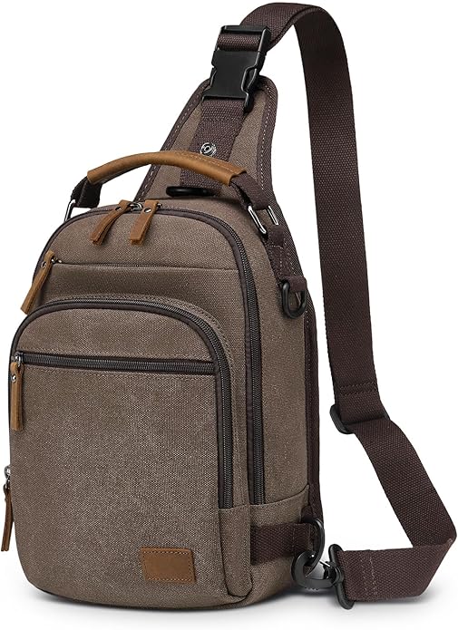 Canvas Sling Bag for Men, Waxed Canvas Crossbody Bag, Retro Vintage Chest Bag Spacious for Outdoor College Work
