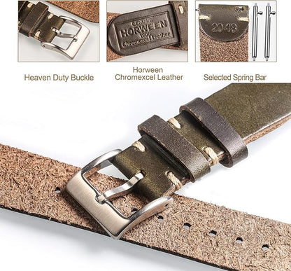 hemsut h Leather Watch Bands for Men, Horween Quick Release Leather Watch Strap Vintage Watch Replacement Wrap of 18mm, 20mm, 22mm