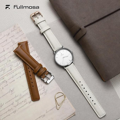 Fullmosa 18mm 20mm 22mm 24mm Leather Watch Bands, 2 Pack Soft Quick Release Watch Strap Compatible with Garmin Vivoactive 5/6/4/3, Venu 4/3S/2S, Samsung Galaxy Fossil Amazfit for Men Women,18mm Toffee Brown&White/Silver&Rosa