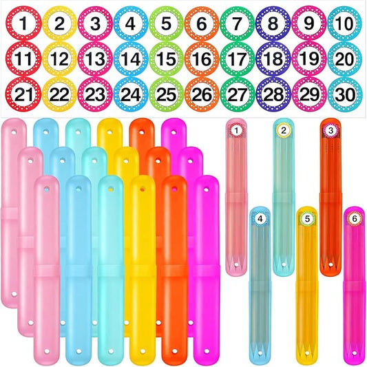 Remerry 90 Pcs Travel Toothbrush Holder Case with 1-30 Number Stickers Portable Pencil Case Multipurpose Toothpaste Boxes for Pencil Organization Back to School Student Gifts from Teacher, 6 Colors