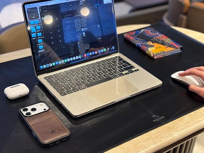 Venito Premium Leather Desk Mat (36 X 19 inch) - Large Mouse Mat for Home Office Accessories (Rustic Black)*