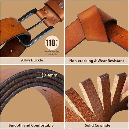 Men's Leather Belt Full Grain Leather Belts for Men Handmade Real Solid Top-Grain Leather Heavy-Duty Work Belt Gifts