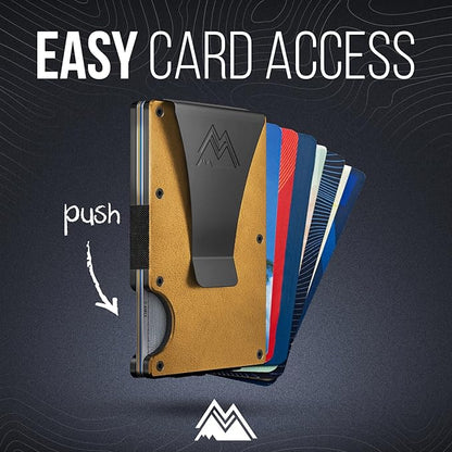 Mountain Voyage Co Minimalist Wallet for Men & Women - Slim RFID Wallet, Scratch Resistant, Credit Card Holder & Money Clip, Easily Removable Money & Cards, (Khaki Leather)