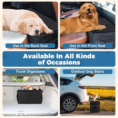 Back Front Seat Extender for Large Dogs Up to 200 Lbs, Adjustable Dog Back Seat Extender with Cushion & Storage Box, Car Organizer Gap Filler for Front or Back Seat