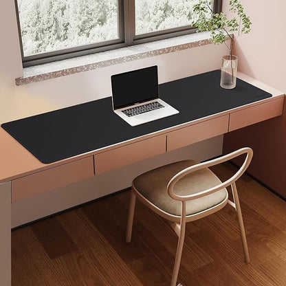 Mydours Ultra-Long 51.2" x 15.7" PU Leather Desk Pad with Non-Slip Suede Base, Waterproof Workstation Mat, Black - Full Desk Protection for Multiple Devices, Ideal for Professionals and Gamers
