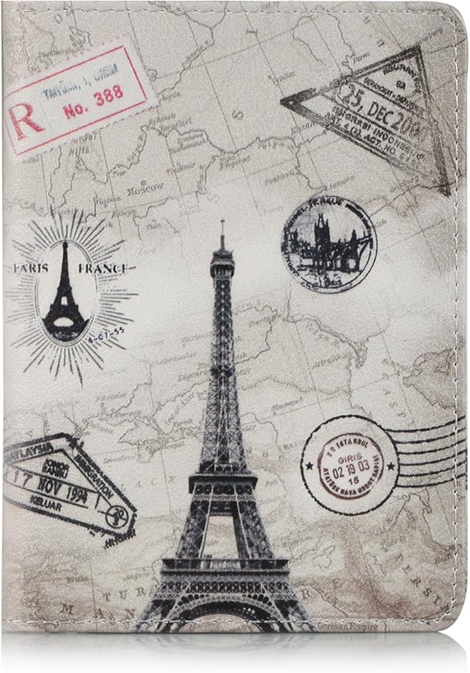 EpicGadget RFID Blocking Premium Leather Passport Holder Travel Wallet Cover Case (Eiffel Tower)