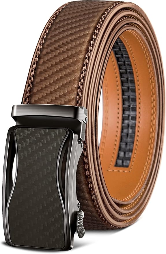 BULLIANT Mens Ratchet Belt,Leather Adjustable Slide Belt For Gift Mens Dress Casual 1 3/8",Size Adjustable