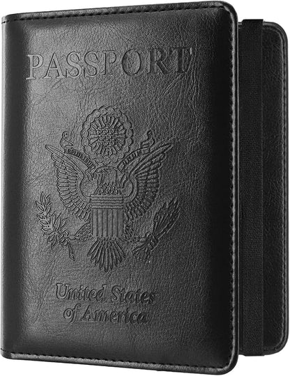 ACdream RFID BLOCKING Passport Holder Travel Wallet, Premium PU Leather Cover Passport Book with Card Holder, Pen Holder, Keep Organization, and Travel Essentials for Women and Men, Black