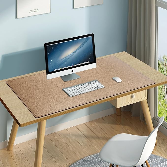 Mydours Dual-Sided Desk Pad, 40" x 20"Large Mouse mats Cork & PU Leather for Office and Home Work, Waterproof Desk Mats on The Top of Desks (Burgundy)