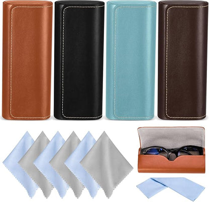4Pack Glasses Case, Eyeglasses Case Hard Shell, Lightweight Portable Case for Sunglasses Eye Glasses Case with Cleaning Cloth Unisex Black,Blue,Brown,Maroon