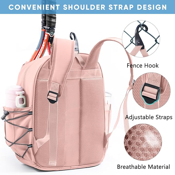 Tennis Backpack with 2 Rackets Holder, Water-Resistant PU Leather Tennis Racket Bag for Women & Men, Sling Crossbody Sports Backpack for Tennis, Pickleball & Badminton, Tennis Gifts
