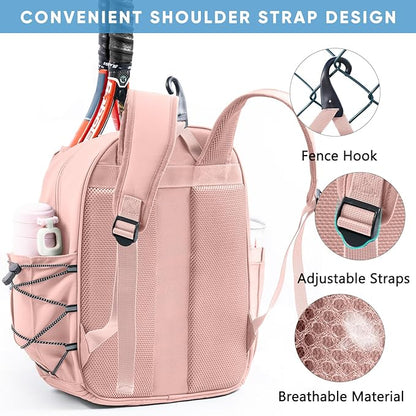 Tennis Backpack with 2 Rackets Holder, Water-Resistant PU Leather Tennis Racket Bag for Women & Men, Sling Crossbody Sports Backpack for Tennis, Pickleball & Badminton, Tennis Gifts
