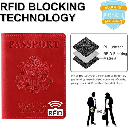 Ciana RFID Passport Holder for Travel – PU Leather Passport Cover and Card Holder for Men & Women – Slim Passport Holder with Card Protector Slot, Travel Must Haves (Red)