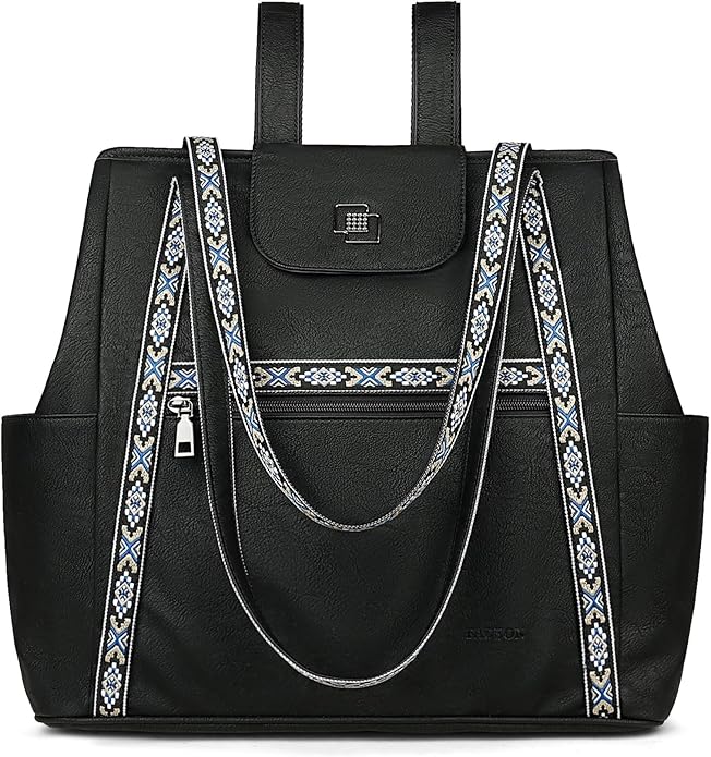 FADEON Large Laptop Tote Bag for Women Designer Leather Laptop Bag Fashion Travel Backpack Purse Shoulder Handbag
