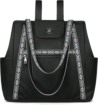 FADEON Large Laptop Tote Bag for Women Designer Leather Laptop Bag Fashion Travel Backpack Purse Shoulder Handbag