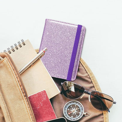 ACdream Unisex Faux Leather Passport and Vaccine Card Holder, Glitter Purple, RFID Blocking, Protects Valuable Information