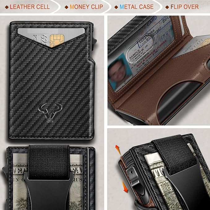 BULLIANT Men Wallet Gift Boxed,Slim Front Pocket Wallet Money Clip Card Holder 3.8"x2.7",Pop-up Access