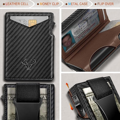 BULLIANT Men Wallet Gift Boxed,Slim Front Pocket Wallet Money Clip Card Holder 3.8"x2.7",Pop-up Access