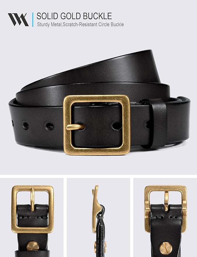 WOLFANT Full Grain Leather Belt for Women,1.1" Ladies Casual leather Jean Belt with Vintage Square buckle in Gift Box
