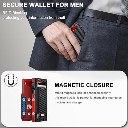 Wallet for Men Wallet with Slim Pop Up Card Holder 9-13 Cards, Bifold Minimalist Smart Wallet RFID Blocking Credit Card Holder with ID Window & Stretchable Cash Slot Compact Metal Aluminum Card Case