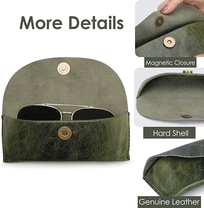 Leather Sunglasses Case Genuine Eyeglass Holder Reading Glasses Protector Vintage Eyewear Storage for Men and Women