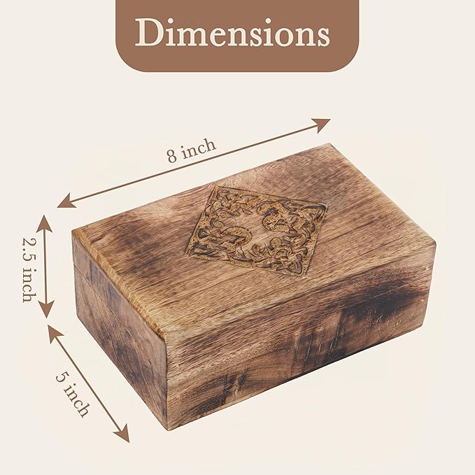 Ajuny Hand Carved Decorative Wooden Jewelry Box Celtic Centre Design Rustic Finish Keepsake Storage Travel Organizer Treasure Chest Trinket Holder Great for Gifts