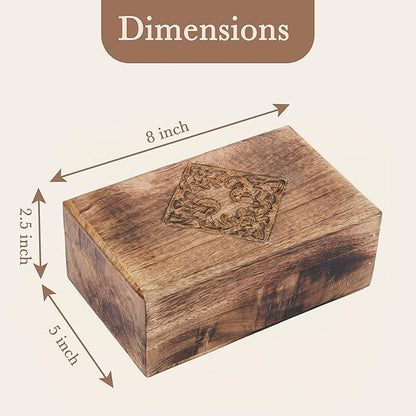 Ajuny Hand Carved Decorative Wooden Jewelry Box Celtic Centre Design Rustic Finish Keepsake Storage Travel Organizer Treasure Chest Trinket Holder Great for Gifts
