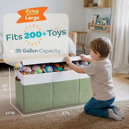 SoftOwl Extra Large Toy Storage Organizer with Lid - Sturdy, Collapsible Toy Chest Storage Box Design - Toys Bin with Dividers for Kids, Nursery, Bedroom, Playroom 37"x16"x14"
