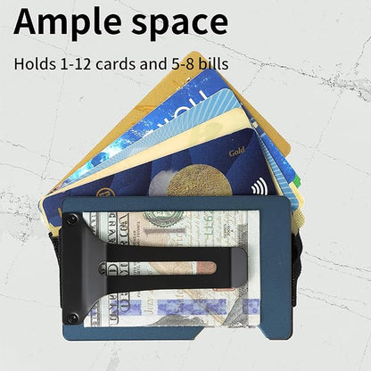 Minimalist Carbon Fiber Wallet for Men, Money Clip Cash Strap Wallet, RFID Blocking Metal Wallet Aluminum Card Holder,Front Pocket Wallet(Matte Navy)