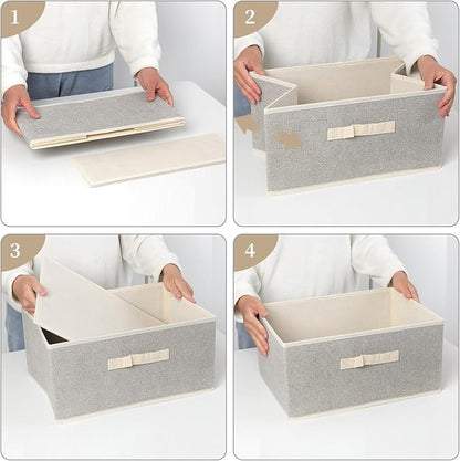 Storage Baskets, 15.7-Inch Woven Fabric Bins, Storage Cubes with Reinforced Handles, Organizer Bins for Closet Shelves, Foldable, for Toys, Clothes, Natural Beige (3PCS/Beige-15.7*11*7.8inch)