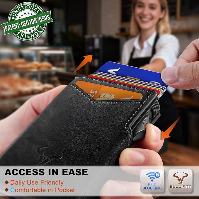 BULLIANT Men Wallet Gift Boxed,Slim Front Pocket Wallet Money Clip Card Holder 3.8"x2.7",Pop-up Access