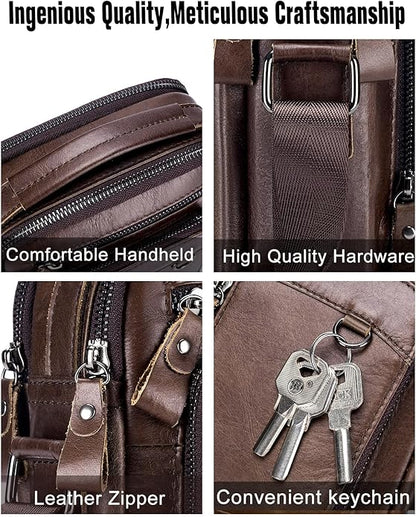 Men's Vinatge Leather Crossbody:Compact with Organized Pockets,Stylish & Functional for Everyday Carry