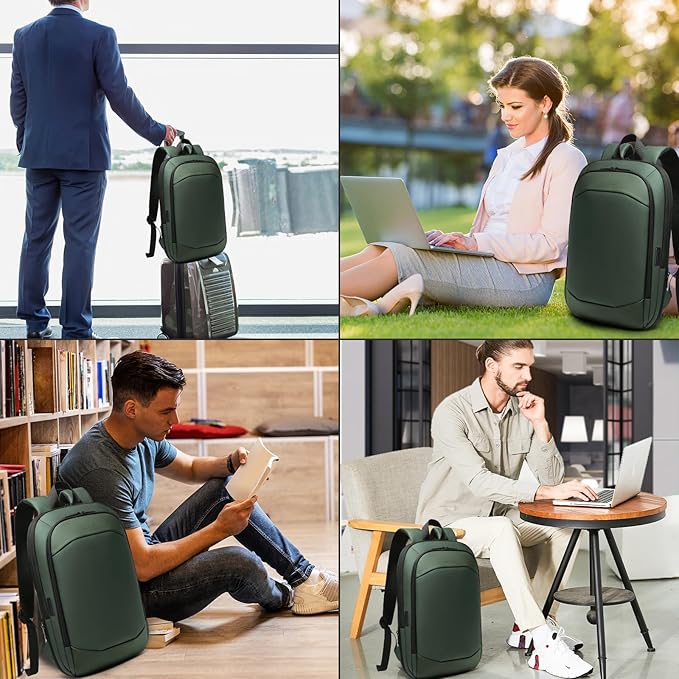 Business Backpack 17 Inch Slim Expandable Waterproof Travel Laptop Backpacks with USB Charger Port Anti-Theft Lightweight Large Work Computer Bag College Laptop Backpacks Gifts for Men Women, Green