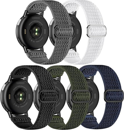 5 Pack Stretchy Nylon Watch Bands Compatible with Garmin Vivoactive 5/6/Forerunner 55/165,20mm Soft Elastic Fabric Adjustable Replacement Sport Straps for Garmin Venu Sq 2 Women Men