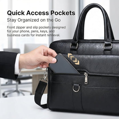 Men's Leather Laptop Bag 15 IN, Water-Resistant Briefcase Messenger Bag for Work, Business, Shoulder Crossbody Office Satchel