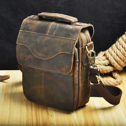 Le'aokuu Mens Genuine Leather Small Messenger Shoulder Satchel Phone Pouch Belt Waist Bag Pack