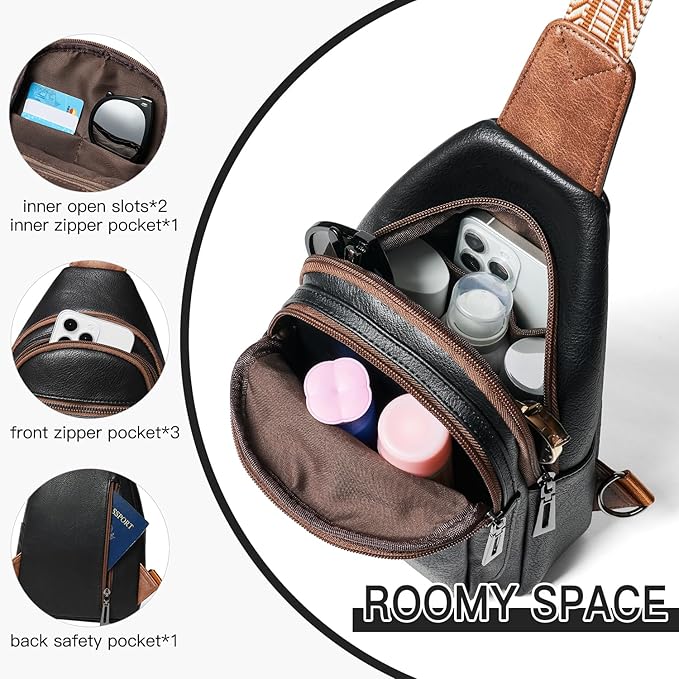Leresas 7L Sling Bag for Women Men Vegan Leather Crossbody Bags Fanny Pack Purse Backpack Over Shoulder Bag Travel Anti Theft